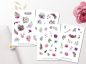 Preview: Rosa Lila Blumen Sticker Set